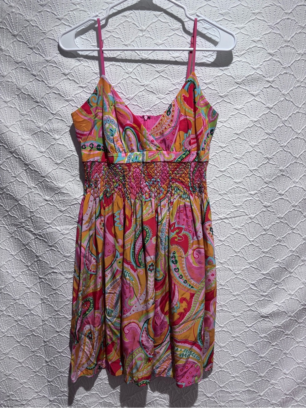Moda International 100% Silk Paisley Smocked Sundress Dress Size 8